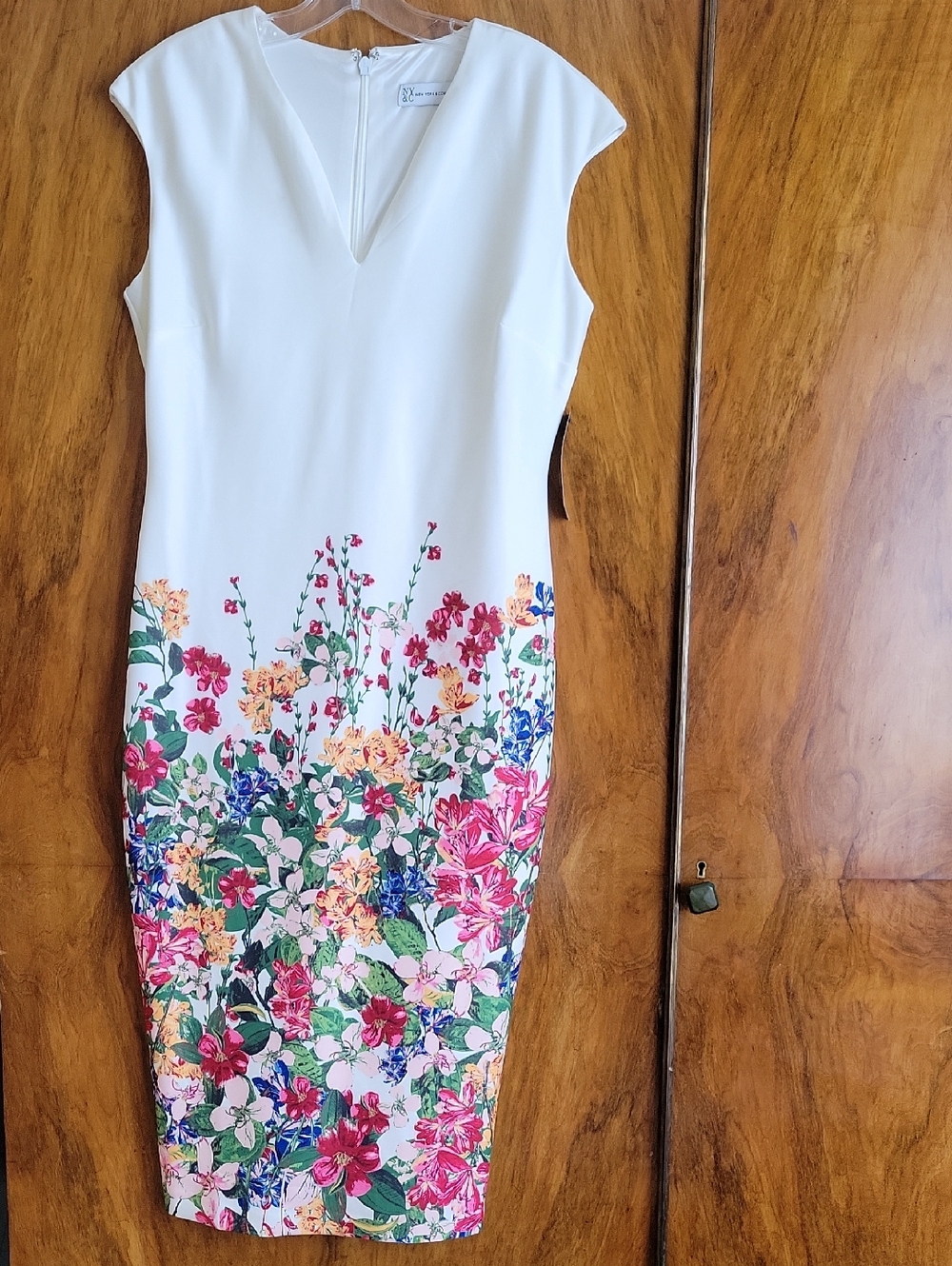 New York & Company White Midi Dress with Multicolor Floral Print